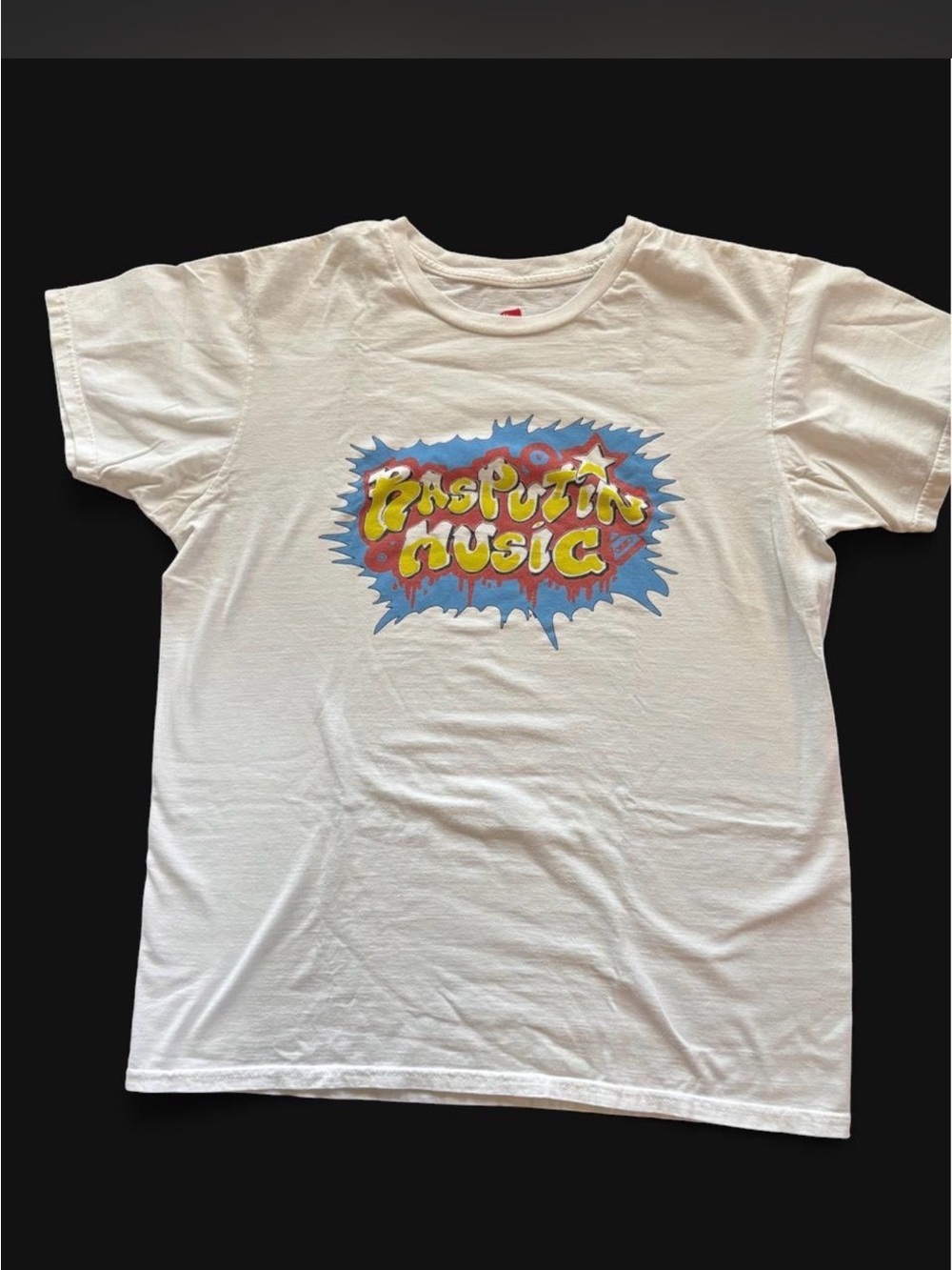 White Graphic T-Shirt with Colorful 'Music' Print